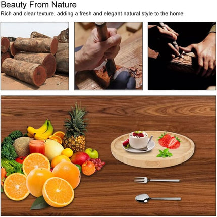 2 Piece Bamboo Saucers 20Cm ROund Bamboo Tray Bamboo Plant Saucer ROund Serving Tray Wooden Flower Pot Saucer For Cups,.