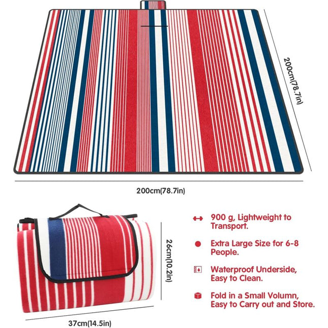 Picnic Mat 200 X 200 Cm, Waterproof Picnic Blanket For Beach And Garden, Large Picnic Tablecloth For Family (4-6 People).