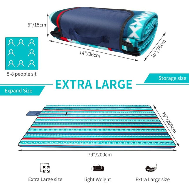 Waterproof Picnic Blanket 200 X 200Cm - Outdoor Picnic Blanket - Insulated Fleece Picnic Mat - Large Picnic Blanket.