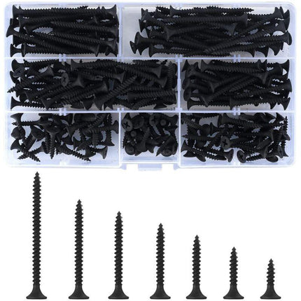 220 pcs Self Tapping Wood Screws, Black Cross Flat Head Self Drilling Screw, Metal Screws For Drywall Furniture - M3.5.