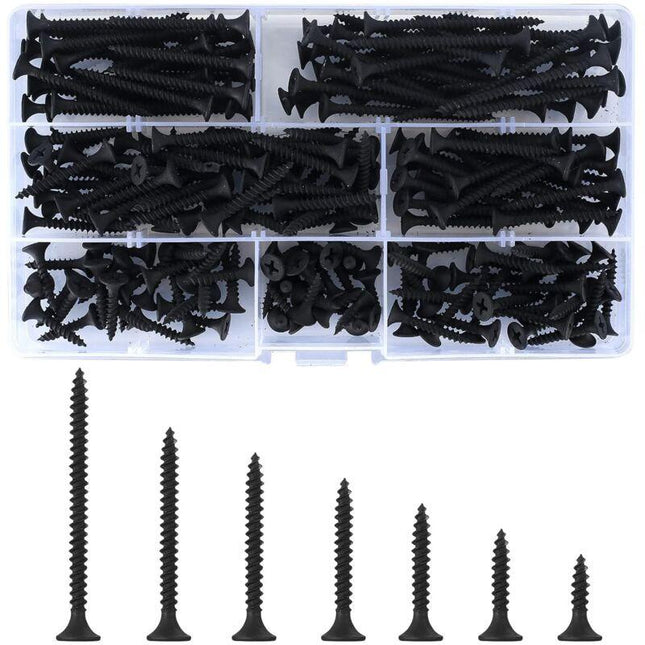 220 pcs Self Tapping Wood Screws, Black Cross Flat Head Self Drilling Screw, Metal Screws For Drywall Furniture - M3.5.