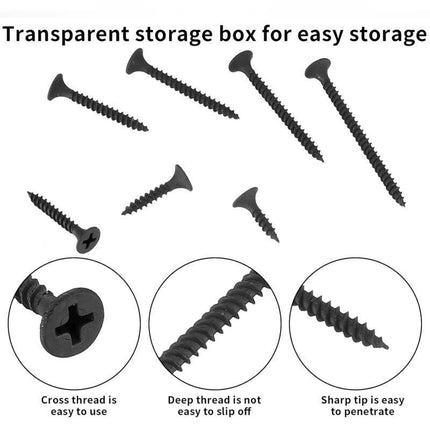 220 pcs Self Tapping Wood Screws, Black Cross Flat Head Self Drilling Screw, Metal Screws For Drywall Furniture - M3.5.