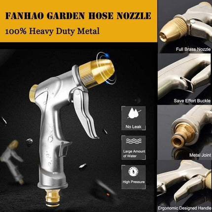 Garden Hose Spray Gun With Full Brass Nozzle, 100% Metal Heavy Duty Water Gun, High Pressure Spray Nozzle For Watering.