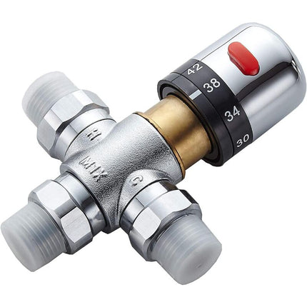 Mixing Valve, Hardened Brass Valve, Thermostatic Valve, Lead-Free Solid Brass, G1/2 Inch Male Connections With Check.