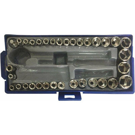 50 pcs 1/4" 3/8" Socket Wrench Set With Reversible Ratchet Handle Drive 12 pcs Hexagon Screw Bits With Case.