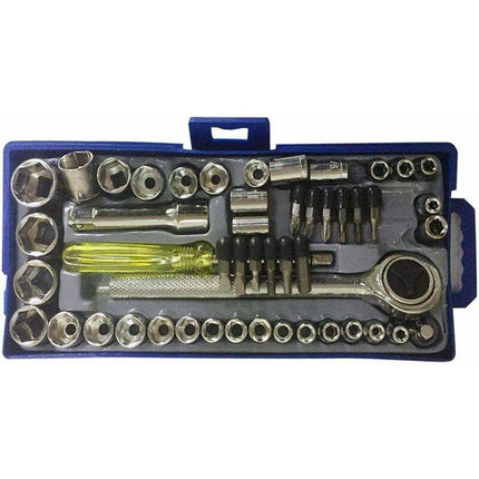 50 pcs 1/4" 3/8" Socket Wrench Set With Reversible Ratchet Handle Drive 12 pcs Hexagon Screw Bits With Case.