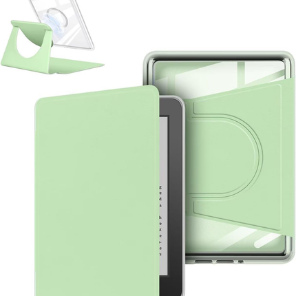360° Rotating & Detachable Magnetic Case for 6.8" Kindle Paperwhite 11th Generation (2021)  – Auto Wake/Sleep, Hands-Free Stand, Clear Back Cover (Light green).