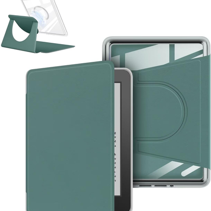 360° Rotating & Detachable Magnetic Case for 6.8" Kindle Paperwhite 11th Generation (2021)  – Auto Wake/Sleep, Hands-Free Stand, Clear Back Cover (Dark Green).