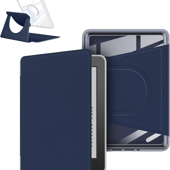 360° Rotating & Detachable Magnetic Case for 6.8" Kindle Paperwhite 11th Generation (2021)  – Auto Wake/Sleep, Hands-Free Stand, Clear Back Cover (Dark Blue).