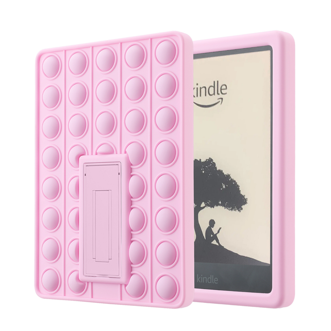 Pop It Fidget Case for Kindle Paperwhite 5 (6.8") - Rainbow Silicone Protective Cover with Stand，Pink.