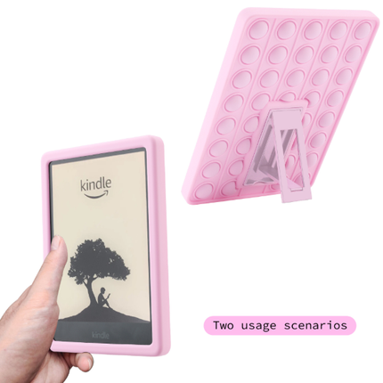 Pop It Fidget Case for Kindle Paperwhite 5 (6.8") - Rainbow Silicone Protective Cover with Stand，Pink.
