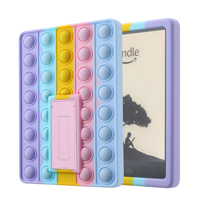 Pop It Fidget Case for Kindle Paperwhite 5 (6.8") - Rainbow Silicone Protective Cover with Stand，Multicolored.