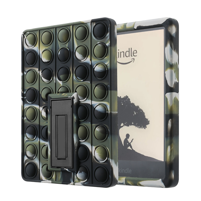 Pop It Fidget Case for Kindle Paperwhite 5 (6.8") - Rainbow Silicone Protective Cover with Stand，Camouflage.
