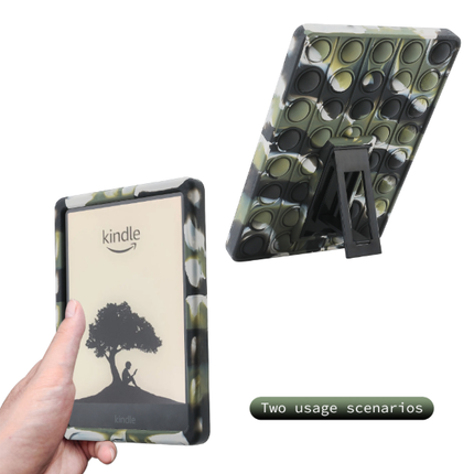 Pop It Fidget Case for Kindle Paperwhite 5 (6.8") - Rainbow Silicone Protective Cover with Stand，Camouflage.