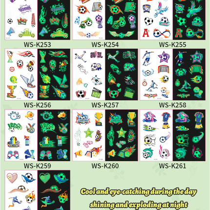 2026 World Cup Glow in the Dark Face Tattoos Waterproof Sweatproof Temporary Stickers 10 Sheets.