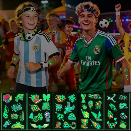 2026 World Cup Glow in the Dark Face Tattoos Waterproof Sweatproof Temporary Stickers 10 Sheets.