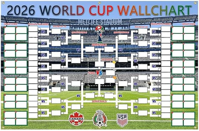 2-in-1 Polyester fabric 2026 Soccer World Cup Poster, 56 * 35 Inch Large Functional Schedule & 48-Team Showcase, Ideal Gifts for Soccer Fans (Style 01).