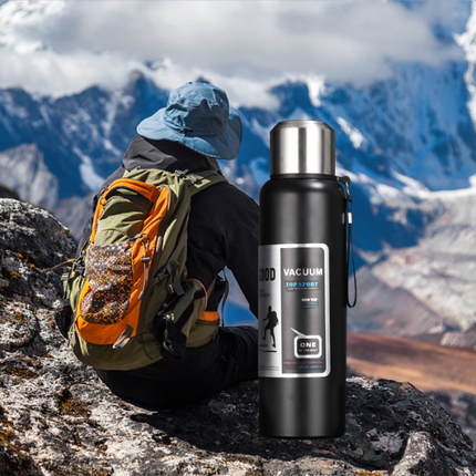Antibacterial 316 Stainless Steel Vacuum Flask 600ml | Tea Infuser & Insulated Bottle for Hot/Cold Drinks (Black).