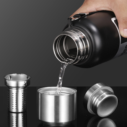 Antibacterial 316 Stainless Steel Vacuum Flask 800ml | Tea Infuser & Insulated Bottle for Hot/Cold Drinks (Black).