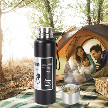 Antibacterial 316 Stainless Steel Vacuum Flask 800ml | Tea Infuser & Insulated Bottle for Hot/Cold Drinks (Black).
