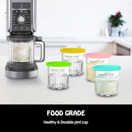 Creami pint ice cream containers and lids for Ninja, 4-piece set of cream ice cream containers/cups/jars/buckets, compatible with NC500/501 series cream ice cream machines..