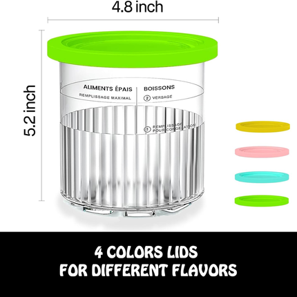 Creami pint ice cream containers and lids for Ninja, 4-piece set of cream ice cream containers/cups/jars/buckets, compatible with NC500/501 series cream ice cream machines..