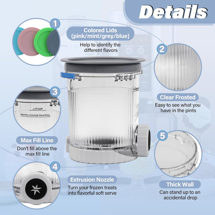 Pints and Lids Replacement Compatible with Ninja Swirl by Creami NC700 Series Ice Cream Makers, 16oz Cup Containers Replacement for Creami Swirl NC701 NC701Q CN701CO, 4-Pack, BPA Free, Clear.
