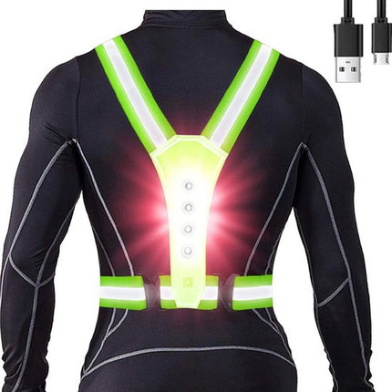 Running Lights - High Quality - LED - USB Rechargeable - Reflective Vest - One Size.