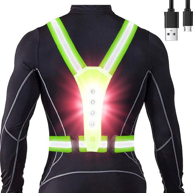 Running Lights - High Quality - LED - USB Rechargeable - Reflective Vest - One Size.