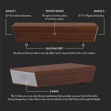 BoerCom® Rolling Knife Sharpener, Knife Sharpener, Diamond Disc, Kitchen Knife Sharpening System, 15° and 20° Sharpening Angles, Wood Color.