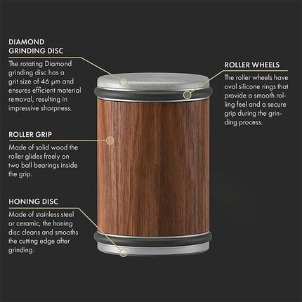 BoerCom® Rolling Knife Sharpener, Knife Sharpener, Diamond Disc, Kitchen Knife Sharpening System, 15° and 20° Sharpening Angles, Wood Color.