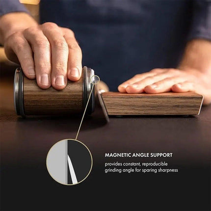 BoerCom® Rolling Knife Sharpener, Knife Sharpener, Diamond Disc, Kitchen Knife Sharpening System, 15° and 20° Sharpening Angles, Wood Color.