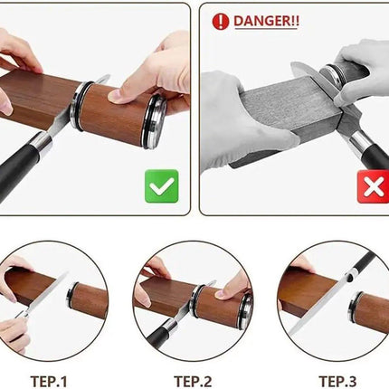 BoerCom® Rolling Knife Sharpener, Knife Sharpener, Diamond Disc, Kitchen Knife Sharpening System, 15° and 20° Sharpening Angles, Wood Color.