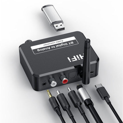 Bluetooth Receiver - Bluetooth Receiver for Audio - BT 5.3 - SPDIF/Optical/RCA Output - B35T - Black.