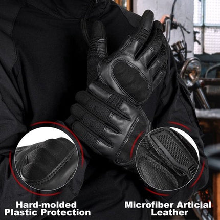 Breathable motorcycle gloves - Black - PU leather - Motorcycling gloves - Size XL - Touchscreen compatible - Protective.