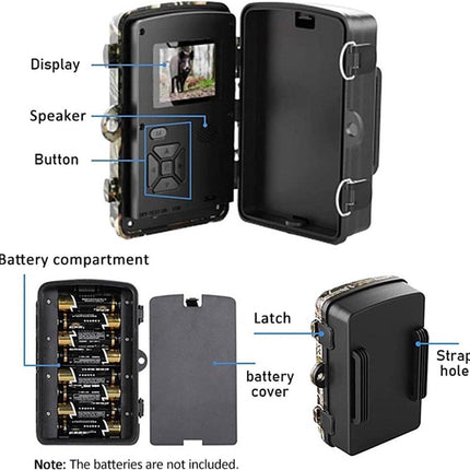 Rechargeable wildlife camera with night vision - 10 x 13.2 cm - IP66 waterproof - 1.3 m range - 1080p - 32 GB SD card included - For wildlife monitoring - For outdoor use.