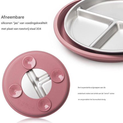 5-Piece Set - Children's Plate - Baby Plate in Stainless Steel - BPA-Free - Non-Slip - Unbreakable - Removable - Suitable for Children 1-3 Years Old - Includes Plate, Bowl, Cup, Fork, Spoon - Grass Green.
