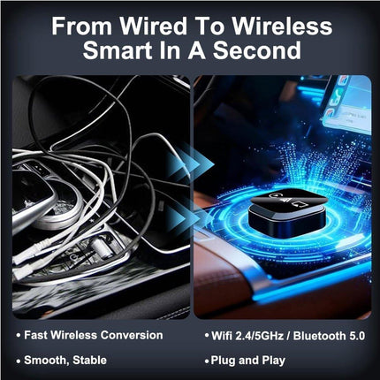 3-in-1 Wireless CarPlay Mirror Link Adapter (version 2026) compatible with iPhone/Apple/Android: automatic connection to your car's screen, dual Wi-Fi 2.4/5 GHz and Bluetooth 5.0, wired to wireless mode (iPhone compatible, 1 piece).