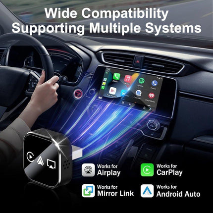 3-in-1 Wireless CarPlay Mirror Link Adapter (version 2026) compatible with iPhone/Apple/Android: automatic connection to your car's screen, dual Wi-Fi 2.4/5 GHz and Bluetooth 5.0, wired to wireless mode (iPhone compatible, 1 piece).