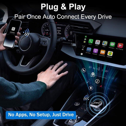 3-in-1 Wireless CarPlay Mirror Link Adapter (version 2026) compatible with iPhone/Apple/Android: automatic connection to your car's screen, dual Wi-Fi 2.4/5 GHz and Bluetooth 5.0, wired to wireless mode (iPhone compatible, 1 piece).