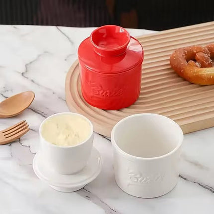 Red Butter Dish - Butter Dish - Water-Cooled Butter Dish with Water Line - Ceramic Butter Dome for Spreading Butter - Christmas Gift for the Kitchen - Kitchen Baby Clothing Accessories - Kitchen Tools.