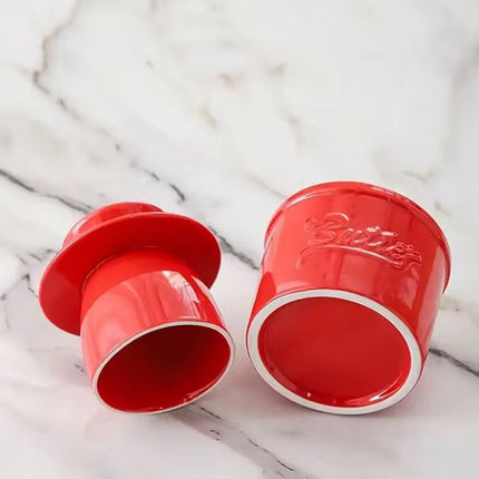Red Butter Dish - Butter Dish - Water-Cooled Butter Dish with Water Line - Ceramic Butter Dome for Spreading Butter - Christmas Gift for the Kitchen - Kitchen Baby Clothing Accessories - Kitchen Tools.