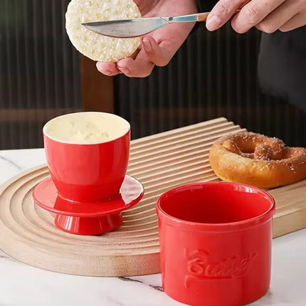 Red Butter Dish - Butter Dish - Water-Cooled Butter Dish with Water Line - Ceramic Butter Dome for Spreading Butter - Christmas Gift for the Kitchen - Kitchen Baby Clothing Accessories - Kitchen Tools.