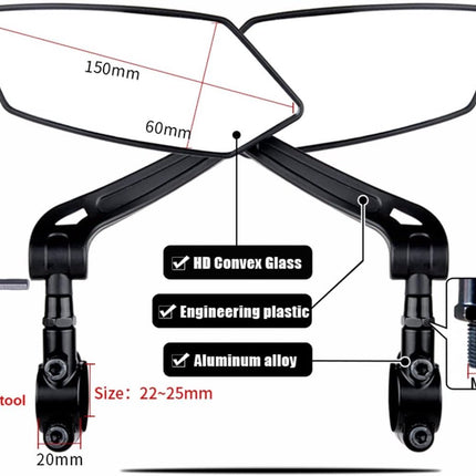 Electric bike rearview mirror, ideal for Father's Day, 360° rotating, compatible with almost all bikes, Allen key included..