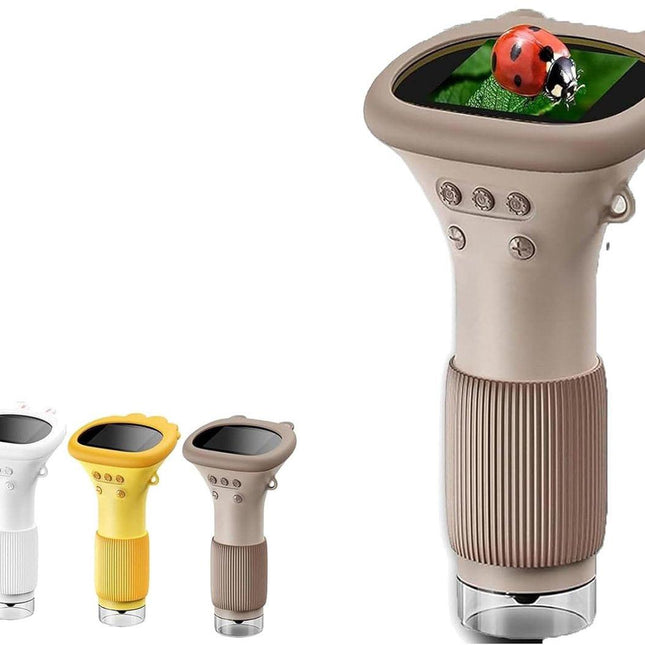 Children's Microscope - Portable Children's Microscope - 0 Screen - Digital Microscope - 200x Magnification - USB Port for PC - Pocket Size - Brown.