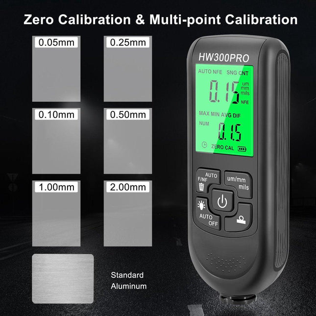 Coating thickness gauge - Paint thickness gauge - Digital coating thickness gauge - Car paint thickness gauge - Measuring range 0 to 2000 µm - Car paint gauge with portable cable - Black.