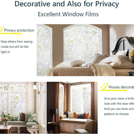 Window film - decorative window film - window sticker - 45x300 cm - Static cling - 3D Orchid - UV-resistant - Privacy screen - Translucent - Adhesive film without glue for windows and bathrooms.