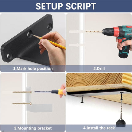 2 pieces - Support frame - Wall bracket - Metal shelf brackets - Floating shelf bracket - Stainless steel bracket - Shelf brackets with thick screws - Furniture accessories - Black - 150 mm.