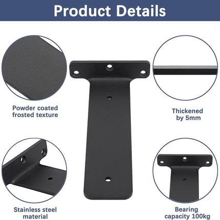 2 pieces - Support frame - Wall bracket - Metal shelf brackets - Floating shelf bracket - Stainless steel bracket - Shelf brackets with thick screws - Furniture accessories - Black - 150 mm.