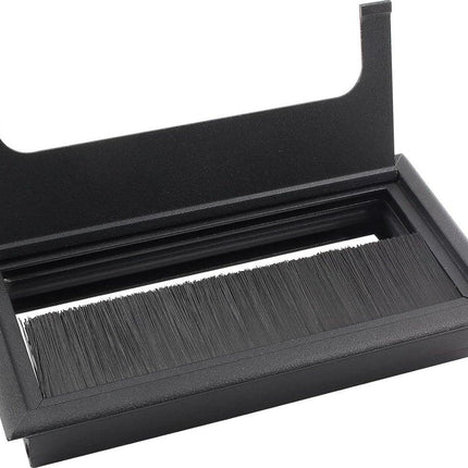Noble Cable Grommet - Black Aluminum - Rectangle - Desk Cable Tray - Cable Hole with Brush Closure - Cable Organizer - Cable Cover - 16 x 8 cm - Matte Black.